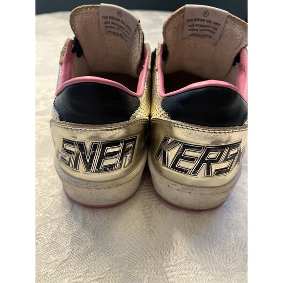 Golden Goose Gold Ballstars Leather Gold with Pink Trim  Size 37/7 - Picture 4 of 13